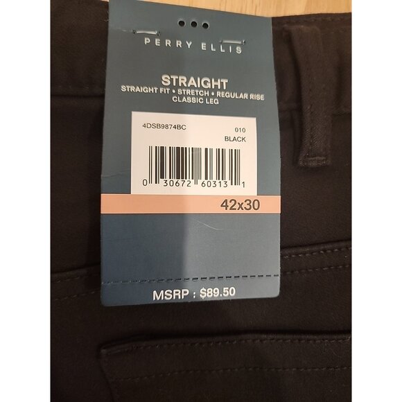 new vintage PERRY ELLIS Mens 42 x 30 Stretch Pants straight leg fit jeans black - Picture 3 of 5